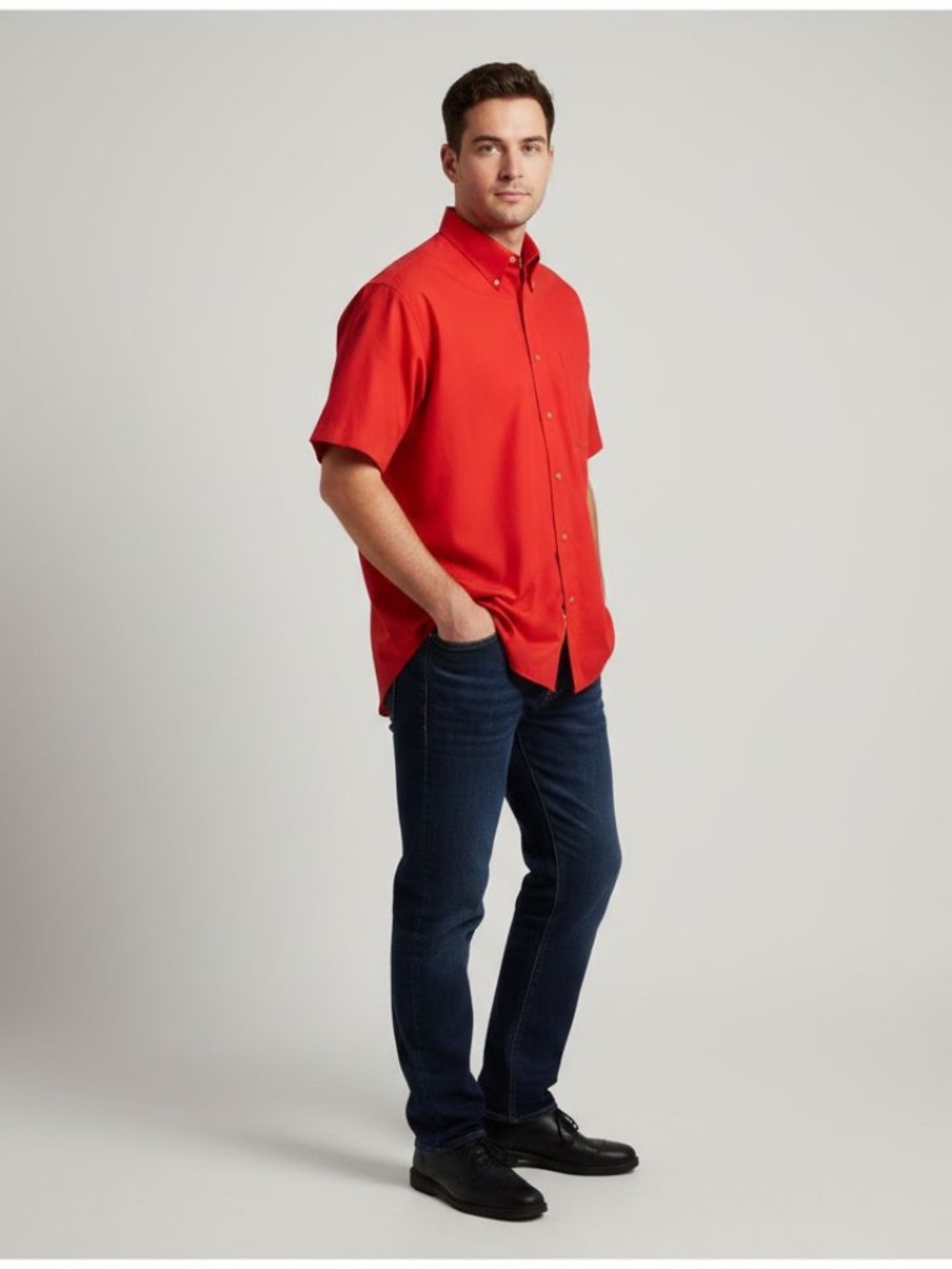 IVY CREW Men’s Button-Down Shirt in Bright Red Short-Sleeve